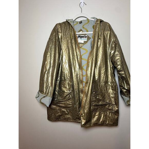 Wippette Rainthings Jackets & Blazers - Vintage Wippette Gold Metallic‎ Hooded Raincoat Women's L Retro 80s/90s Zip
